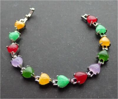 Brazalete Brazalete Multicolor Jade Amor Corazón Cuentas Chapado en Oro Blanco Cierre de Eslabones Foto 1 de 4