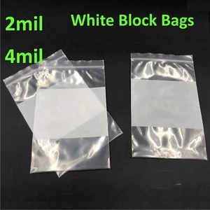 2Mil or 4Mil White Block Top Lock Seal Bags Writable Reclosable Zip Parts Bag - Picture 1 of 3