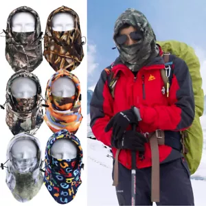 Men Women Tactical Balaclava Neck Warmer Fleece Full Face Mask Hood Ski Hat - Picture 1 of 26