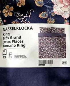 Ikea NASSELKLOCKA King Duvet Cover w/2 Pillowcases Bed Set Dark Blue/Floral - Picture 1 of 4