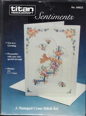 Titan Needlecraft ~ Sentimientos ~ Kit de punto de cruz estampado - Tarjeta de felicitación de conejito o Foto 1 de 2
