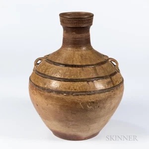 Rare Antique Chinese Han Dynasty Olive Glazed Stoneware Jar - Picture 1 of 12
