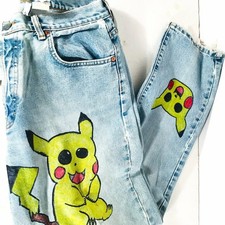 Pokemon pikachu Calvin Klein Jeans Size 16 blue Vintage Womens Denim Pants VTG