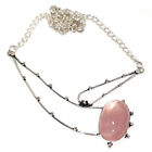 925 Silver Plated-rose Quartz  Ethnic Necklace Jewelry 17" Au D496