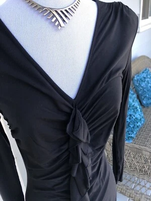 Magaschoni Collection Black Matte Jersey, long sleeve, Dress, Small, v neck - Image 1 of 4