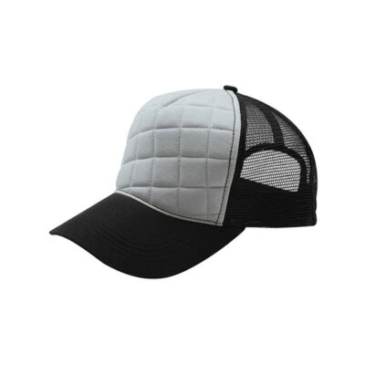 Quilted Hat Gray Black Cap Adjustable One Size Baseball Trucker Snapback Ball - Image 1 of 4