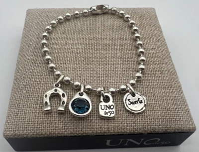 NUEVO Brazalete de cuentas enchapado en plata de ley Uno de 50 herradura/cristal azul/Suerte Foto 1 de 4