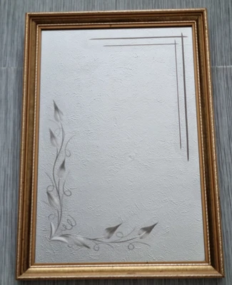 Vintage Rectangle Wall Mirror Etched Cut Floral Geometric Ornate Gold Frame Rare - Image 1 of 4