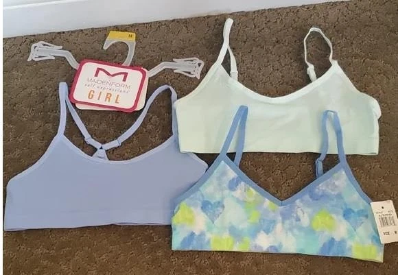 Maidenform Girl 3pk Bralette Training Bras Mint Tie Dye Size M L XL Racerback NW - Image 1 of 1