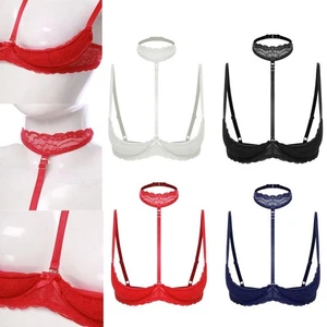 Mujeres 1/4 Taza Encaje Transparente Sujetador Lencería Halter Cuello Balconette Sexy Sujetadores Prendas para el torso - Imagen 1 de 33