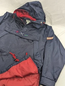 Pullover vintage IZOD LACOSTE nylon pesante isolato anorak blu navy spesso medio - Foto 1 di 10