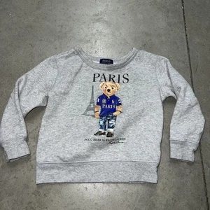 Polo Ralph Lauren Sweater Grey Paris Polo Bear Crew Neck Pullover Boys 3/3T - Picture 1 of 7