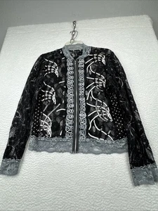 Para mujeres Negro Malla Transparente Encaje Lentejuelas Cremallera Camisa Chaqueta Capricho Bruja Pequeña? - Imagen 1 de 19