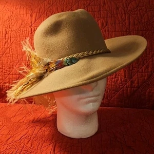 Lancaster Camel Wolle Fedora Damen Hut Federn  - Bild 1 von 8