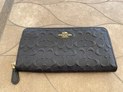 COACH Debossed Signature Leather Accordion Zip Around F54805 Black - Image 1 of 4