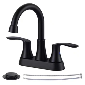 4 In. Centerset Double Handle High Arc Bathroom Faucet with Drain Kit Included i - Picture 1 of 6