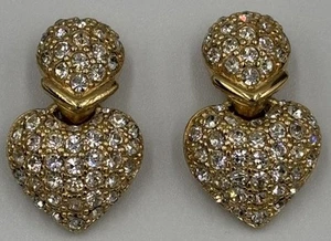 Pendientes vintage Christian Dior cristal corazón clip enchapados en oro - Imagen 1 de 12