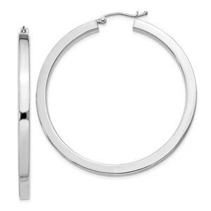 Sterling Silver Rhodium-plated 3x45mm Square Tube Hoop Earrings - Picture 1 of 3