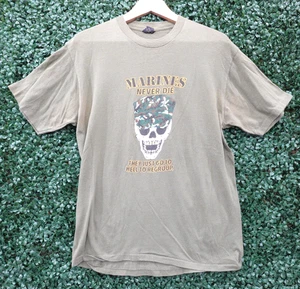 Commando Military Marines Never Die Regroup Olive Green Shirt Vintage 80s Men XL - Picture 1 of 6