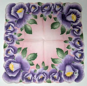 Vintage handgerollt transparent Blumen lila Blume überbacken Taschentuch Taschentuch - Bild 1 von 3