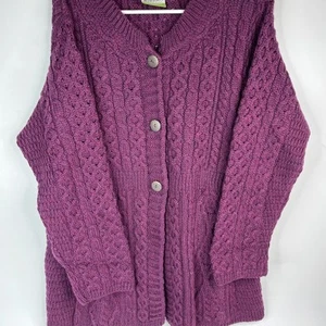 Merino Wool Cardigan Sweater Womens XL Shannon Woolen Mills Purple MERINO WOOL - Picture 1 of 9