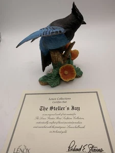 Uccellino artigianale in porcellana, collezione Lenox.  "Stell's Jay" con certificato di autenticità - Foto 1 di 11