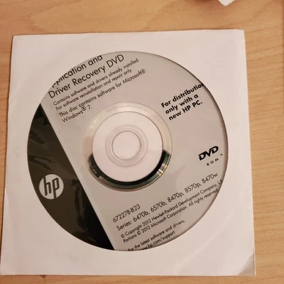 HP App & Driver Recovery DVD Windows 7 6470b 6570b 8470p 8570p 8470w  672278-B23 - Image 1 of 4