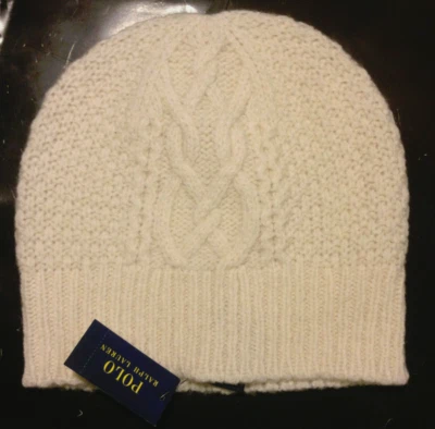 Sombrero Ralph Lauren Aran-Knit Merino/Alpaca Blanco Nuevo con Etiquetas $55 Foto 1 de 2