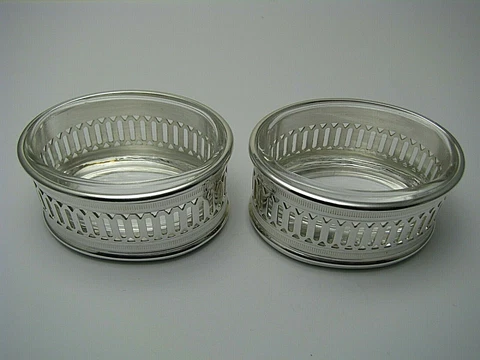 2 PAMPALONI STERLING SILVER SALT CELLARS Firenze Italy MARIO CIONI GLASS LINERS Cover