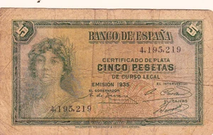 Banknote SPANIEN SPAIN ESPANA 5 Pts 1935 Zustand siehe Scan 219 - Bild 1 von 1