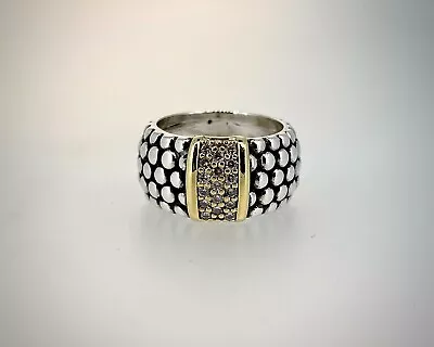 Lagos Caviar Two Tone Sterling Silver and 18K Yellow Gold Pave Set Diamond Ring - Image 1 of 4