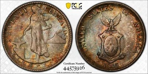 1945 D Philippines 20 Centavos PCGS MS66 Wonderfully Toned Superb Gem       2076 - Picture 1 of 5