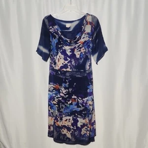 Anthropologie Collique Size 6 Blue Floral Silk Midi Dress Drape Neck - Picture 1 of 6