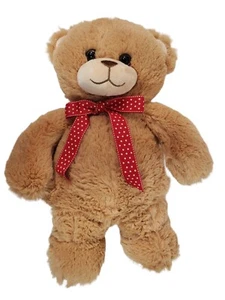 First And Main Plush Stuffed Animal Brown Teddy Bear 14" Red Bow - Picture 1 of 11
