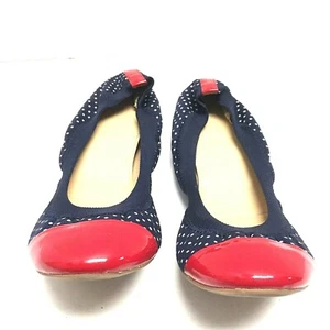 J Crew Womens Mila Ballet Flat Navy White Polka Dot Red Patent Cap Toe Size 6 Us - Picture 1 of 6