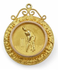 Antique 1929 Solid 9ct Yellow Gold Cricket Sports Medal Fob Pendant Batting Avg - Picture 1 of 7