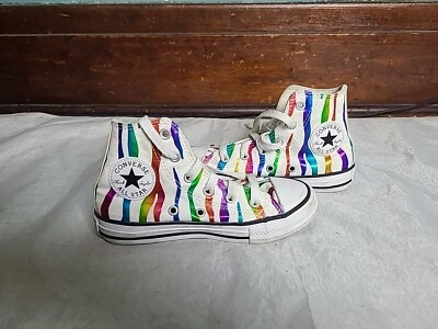 Zapatos Converse Junior Talla 12 Alto Top Rayas Cebra Arco Iris All Star Animal Print Foto 1 de 4
