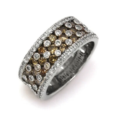 Anillo con bisel de oro blanco sólido de 14 k y diamantes blancos y champán natural de 2,8 quilates 10 mm Foto 1 de 4