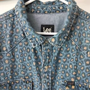 Lee Denim Mens Short Sleeve Size XL Leopard Print Shirt - Picture 1 of 11