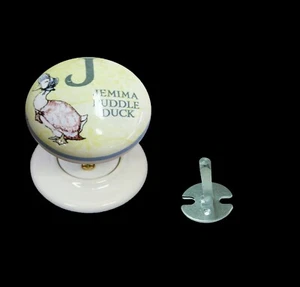 White Porcelain Single Door Knob (Push & Pull) Jemima Puddle Duck Design 60mm - Picture 1 of 1