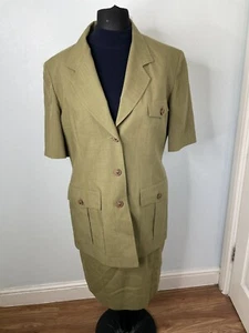Planet ladies vintage khaki green short sleeve skirt suit size 14 - Picture 1 of 11