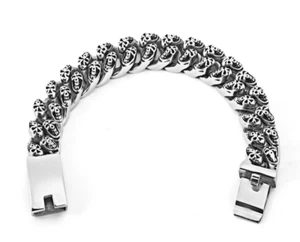 8.5" Rocker Biker Gothic Punk 25 mm Cuban SKULL Stainless Steel Bracelet Chain - Picture 1 of 10