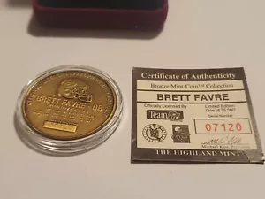 Bronze Brett Favre Coin Highland mint COA RJ22 - Picture 1 of 2