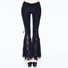 Devil Fashion Women Pants Gothic Black Lace Flare Pants Lace-Up Ankle-Length