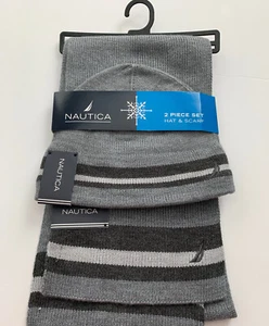 Nautica Schal & Beanie Mütze Winter Set Beige 2-teilig Cray Farbe Gutes Geschenk 🎁 Neu mit Etikett - Bild 1 von 12