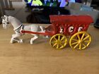 Vintage Rare Cast Iron Horse Pulling Red Ice Carriage Yellow Wheels Ice Wagon