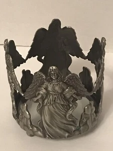 Pewter Angelic Candle Holder for 3” Candles Glass Base Christmas Holidays - Picture 1 of 4