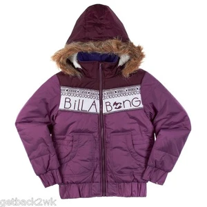 NUEVO* Billabong NIÑAS 16 Chaqueta de Invierno Abrigo con Capucha Púrpura Albahaca Piel Imitada - Imagen 1 de 2