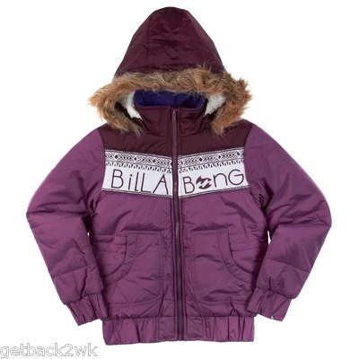 NEW* Billabong GIRLS 16 Winter Jacket Hoody Coat Purple Basilka Faux Fur  - Image 1 of 2