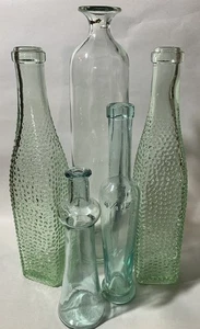 Lot of 5 Light Aqua Green Glass Bottles Vases Display Centerpiece - Picture 1 of 10